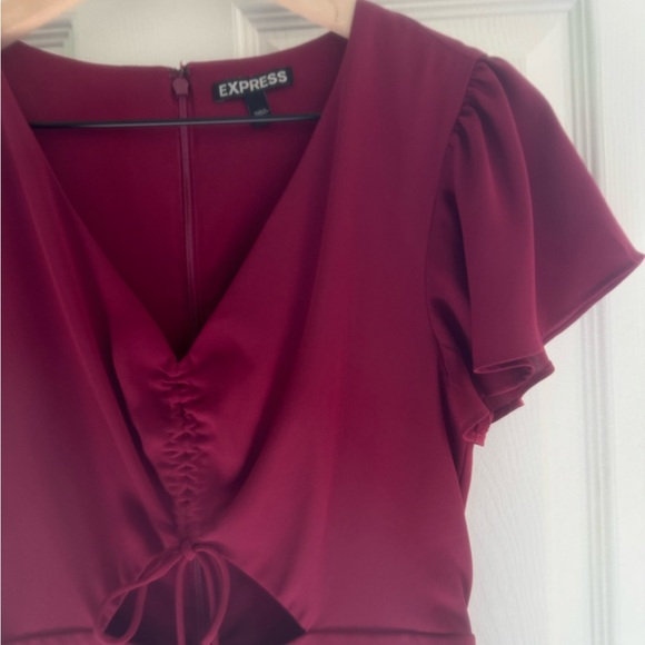 Express Cut Out short sleeve Romper Chiffon coquette sweet NWOT magenta bow - Picture 2 of 12